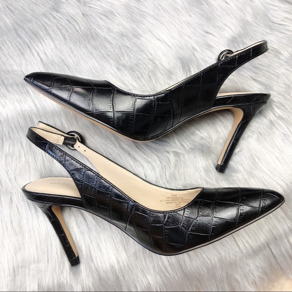 New Marc Fisher Black Croc Print Slingback Heels - Picture 7 of 10